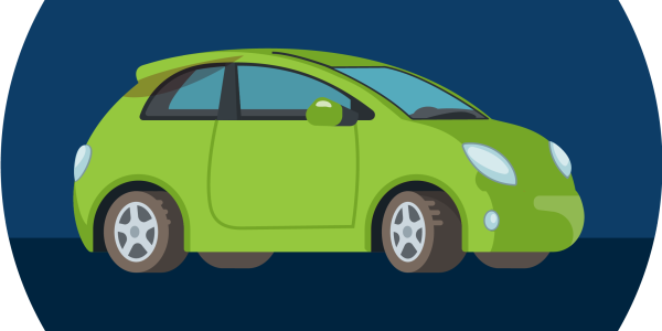 Illustration of a bright green compact car.